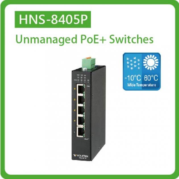 HNS-8405P / UNMANAGED 4 X 10/100/1000 POE+ & 1 X 10/100/1000 RJ45 SWITCH, METAL 1