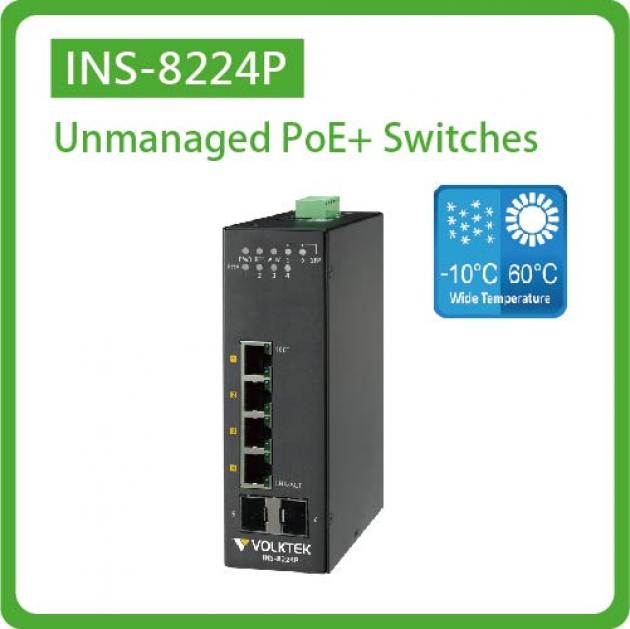 INS-8224P / UNMANAGED 4 X 10/100/1000 POE+ & 2 X GBE SFP SWITCH, METAL 1