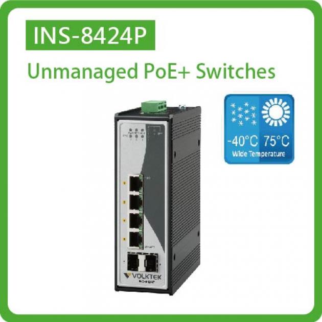 INS-8424P / UNMANAGED 4 X 10/100/1000 POE+ & 2 X GBE SFP SWITCH, ALUMINUM 1