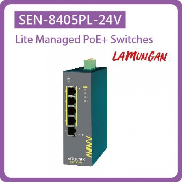 SEN-8405PL-24V / LITE MANAGED 4 X 10/100/1000 POE+ & 1 X 10/100/1000 RJ45 SWITCH, ALUMINUM 1