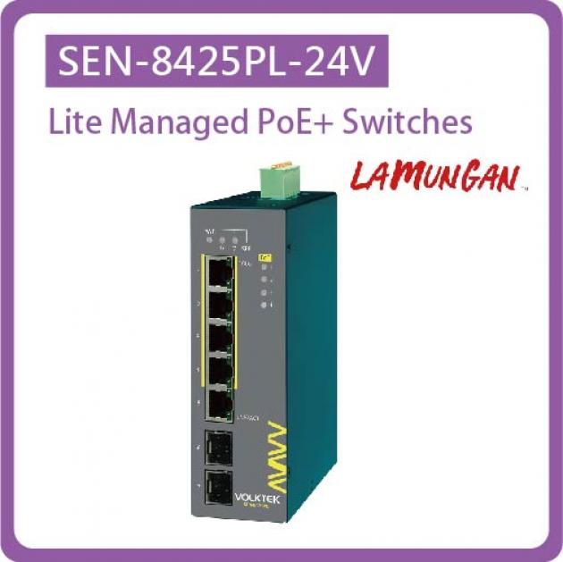 SEN-8425PL-24V / LITE MANAGED 4 X 10/100/1000 POE+ & 1 X 10/100/1000 RJ45 & 2 X GBE SFP SWITCH, ALUMINUM 1