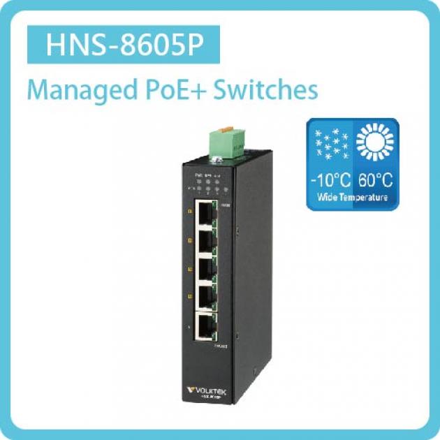 HNS-8605P / L2+ MANAGED 4 X 10/100/1000 POE+ & 1 X 10/100/1000 RJ45 SWITCH, METAL 1