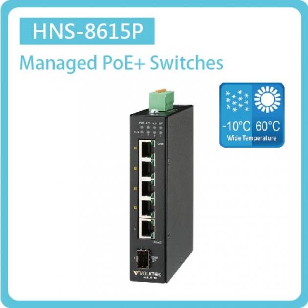 HNS-8615P / L2+ MANAGED 4 X 10/100/1000 POE+ & 1 X 10/100/1000 RJ45 & 1 X FX/GBE SFP SWITCH, METAL 1