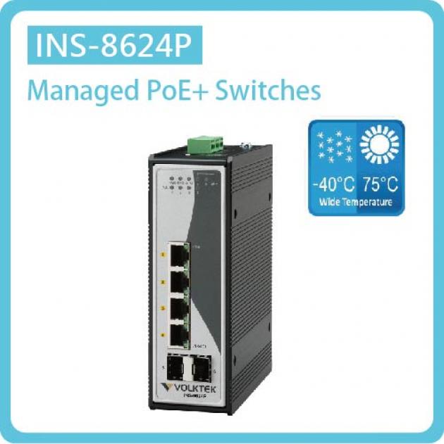 INS-8624P / L2+ MANAGED 4 X 10/100/1000 POE+ & 2 X FX/GBE SFP SWITCH, ALUMINUM 1