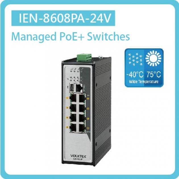 IEN-8608PA-24V / L2+ MANAGED 8 X 10/100/1000 POE+ SWITCH, ALUMINUM 1