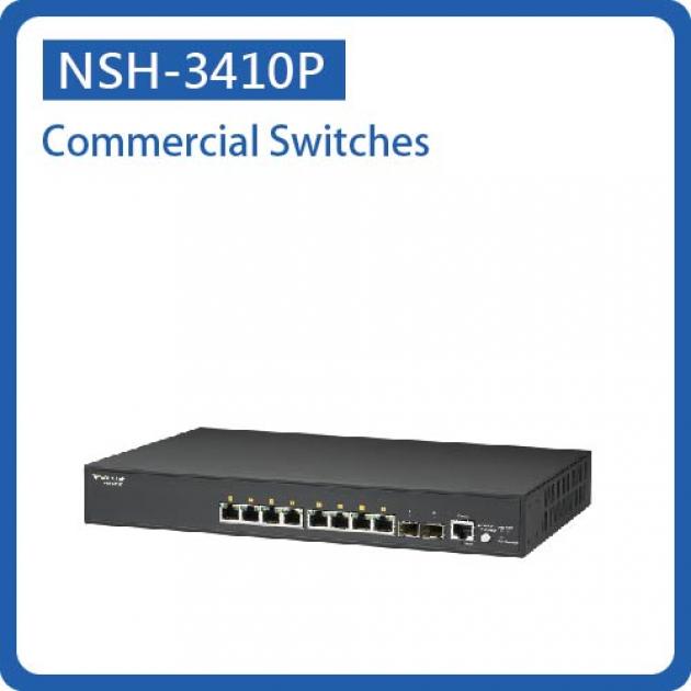 NSH-3410P / L2+ MANAGED 8 X 10/100/1000 POE+ & 2 X GBE SFP SWITCH, METAL 1
