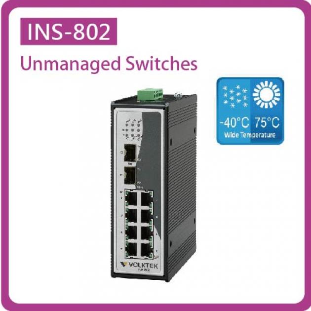 INS-802 / UNMANAGED 8 X 10/100 RJ45 & 2 X FX SFP INDUSTRIAL SWITCH, ALUMINUM 1