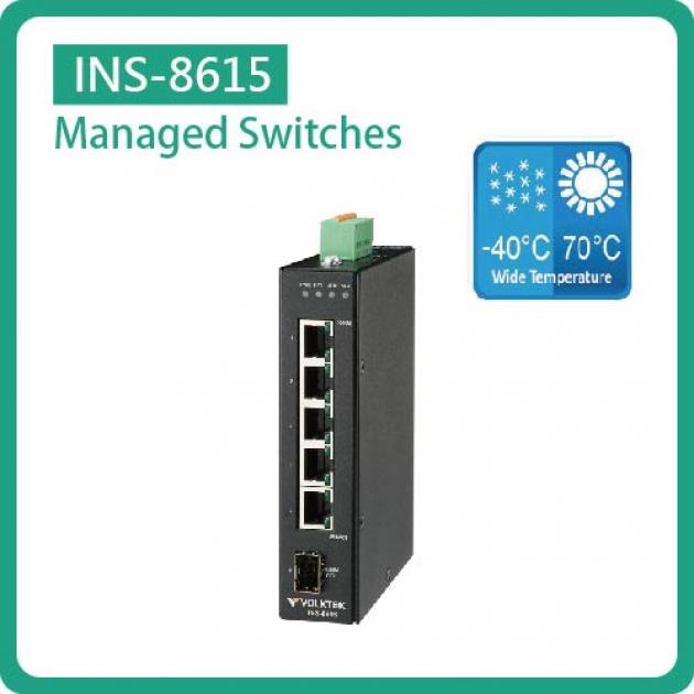INS-8615 / MANAGED 5 X 10/100/1000 RJ45 & 1 X FX/GBE SFP INDUSTRIAL SWITCH, METAL 1