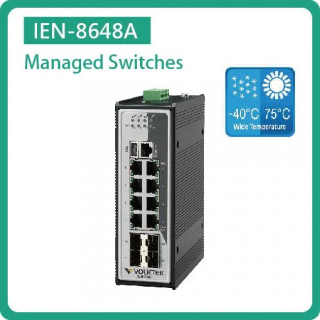 IEN-8648A / L2+ MANAGED 8 X 10/100/1000 RJ45 & 4 X GBE SFP SWITCH, ALUMINUM 1