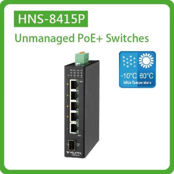 HNS-8415P / UNMANAGED 4 X 10/100/1000 POE+ & 1 X 10/100/1000 RJ45 & 1 X GBE SFP SWITCH, METAL