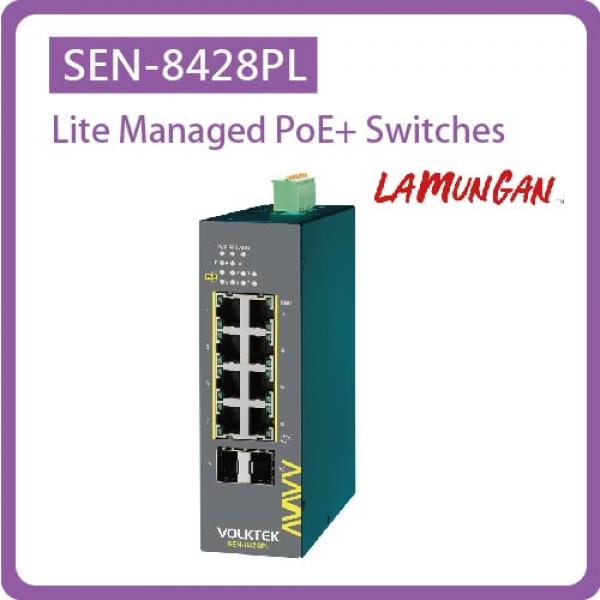 SEN-8428PL / LITE MANAGED 8 X 10/100/1000 POE+ & 2 X FX/GBE SFP SWITCH, ALUMINUM