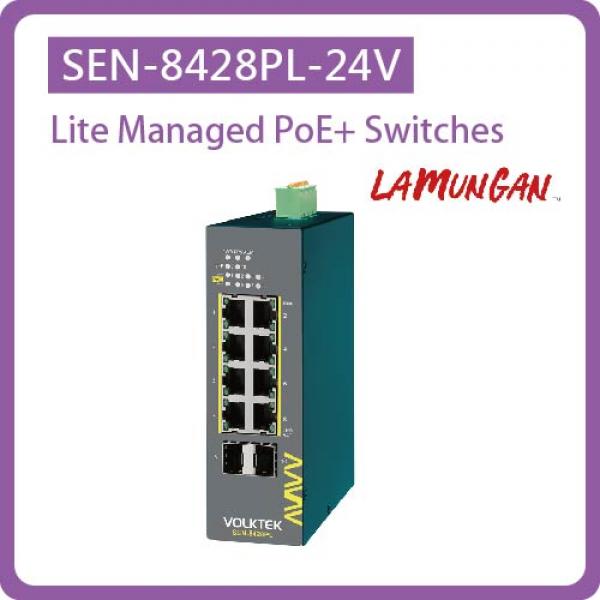 SEN-8428PL-24V / LITE MANAGED 8 X 10/100/1000 POE+ & 2 X FX/GBE SFP SWITCH, ALUMINUM