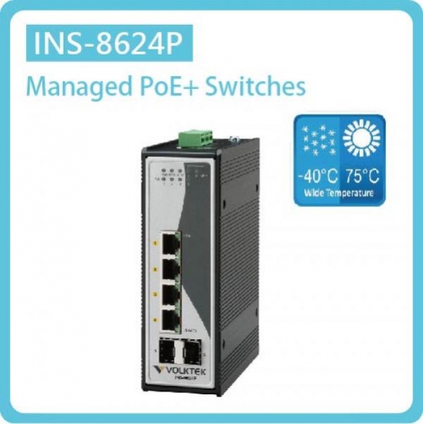 INS-8624P / L2+ MANAGED 4 X 10/100/1000 POE+ & 2 X FX/GBE SFP SWITCH, ALUMINUM
