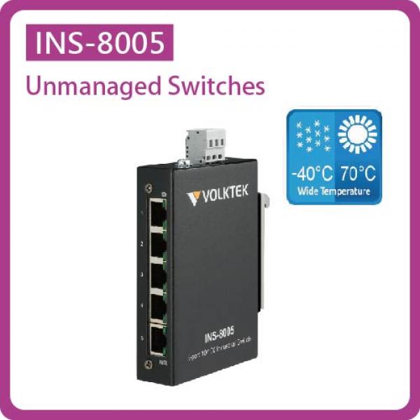 INS-8005 / UNMANAGED 5 X 10/100 RJ45 INDUSTRIAL SWITCH, ALUMINUM