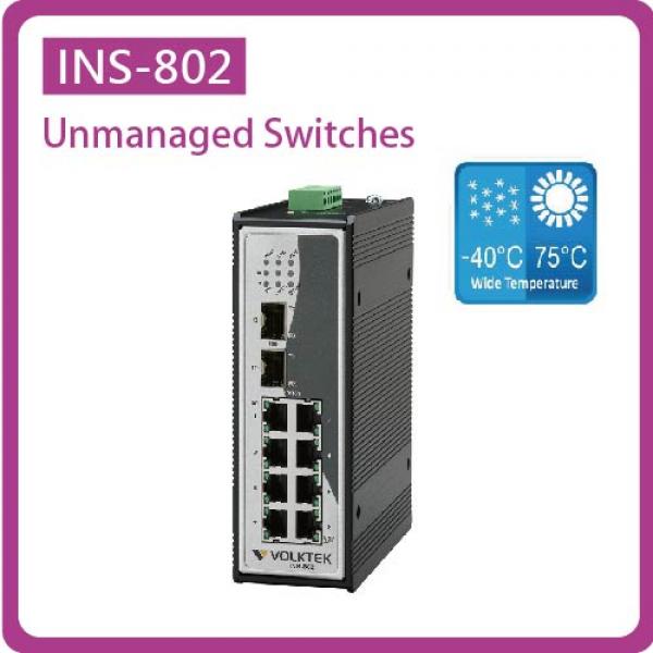 INS-802 / UNMANAGED 8 X 10/100 RJ45 & 2 X FX SFP INDUSTRIAL SWITCH, ALUMINUM