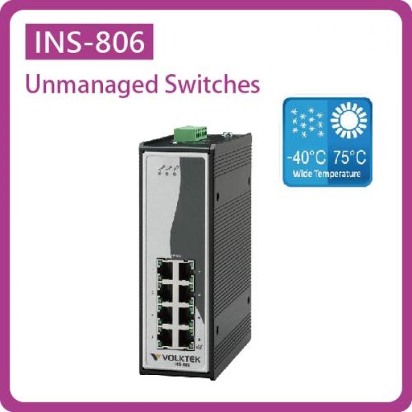 INS-806 / UNMANAGED 8 X 10/100 RJ45 INDUSTRIAL SWITCH, ALUMINUM